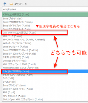 Excelで名前を付けてCSVで保存