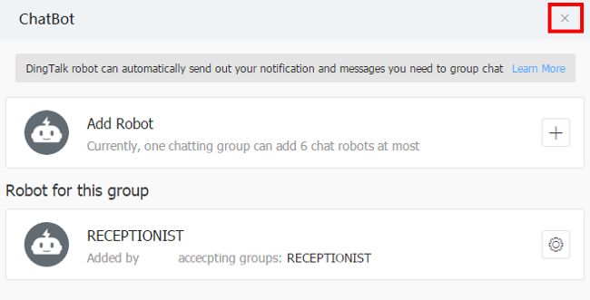 Chat bot確認画面を閉じる