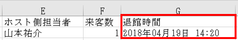 退館時間を記録したCSVサンプル画像